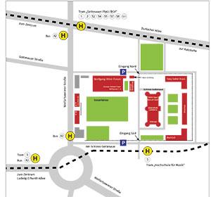 Der Lageplan der Hochschule für Musik Karlsruhe